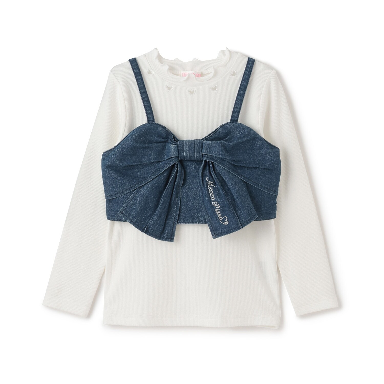ラメデニムリボンビスチェ＆長袖Tシャツセット