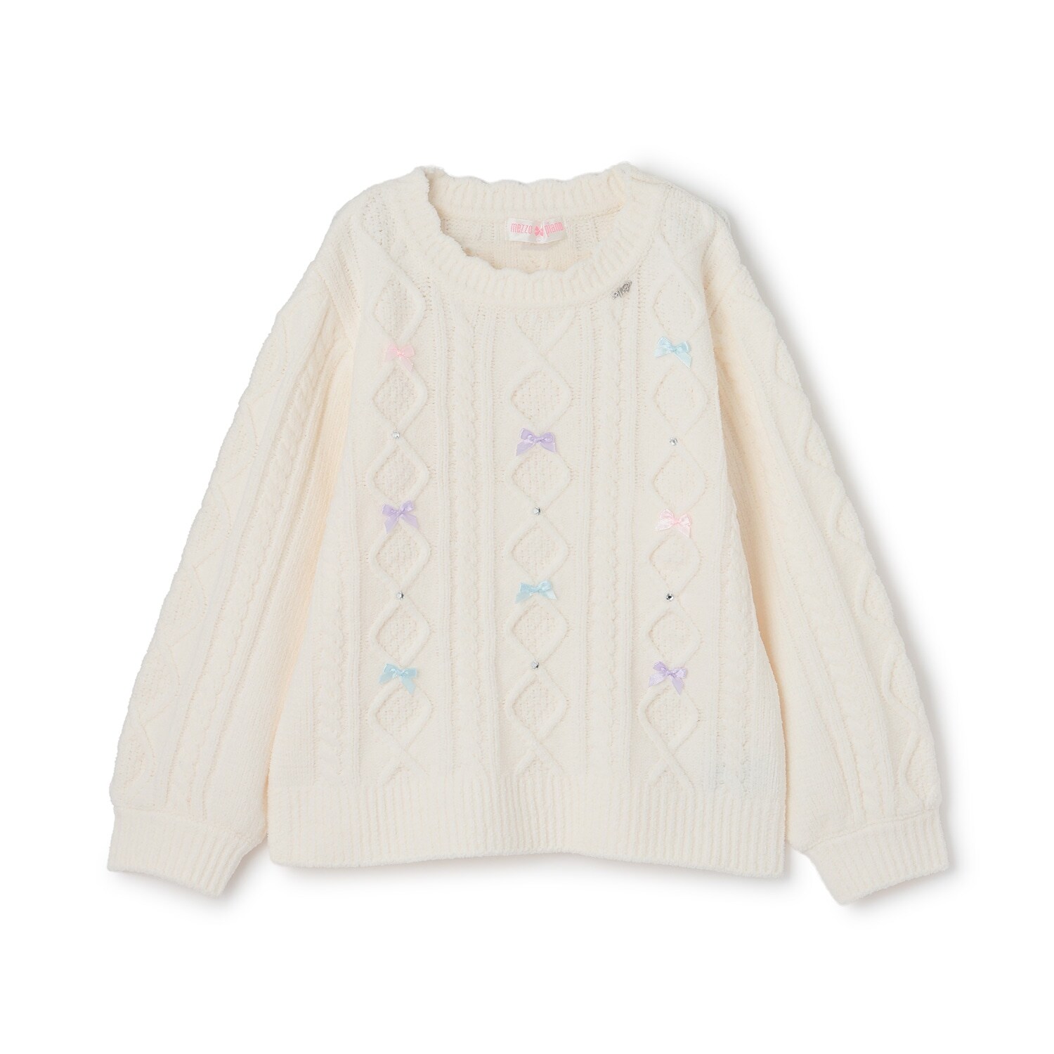 ケーブルリボン　モールニット　プルオーバー