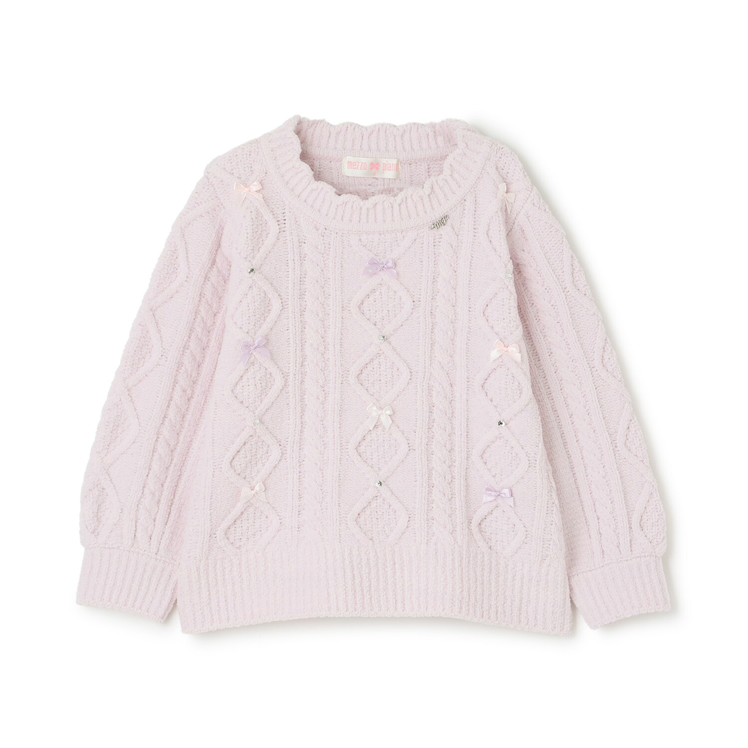 ケーブルリボン　モールニット　プルオーバー