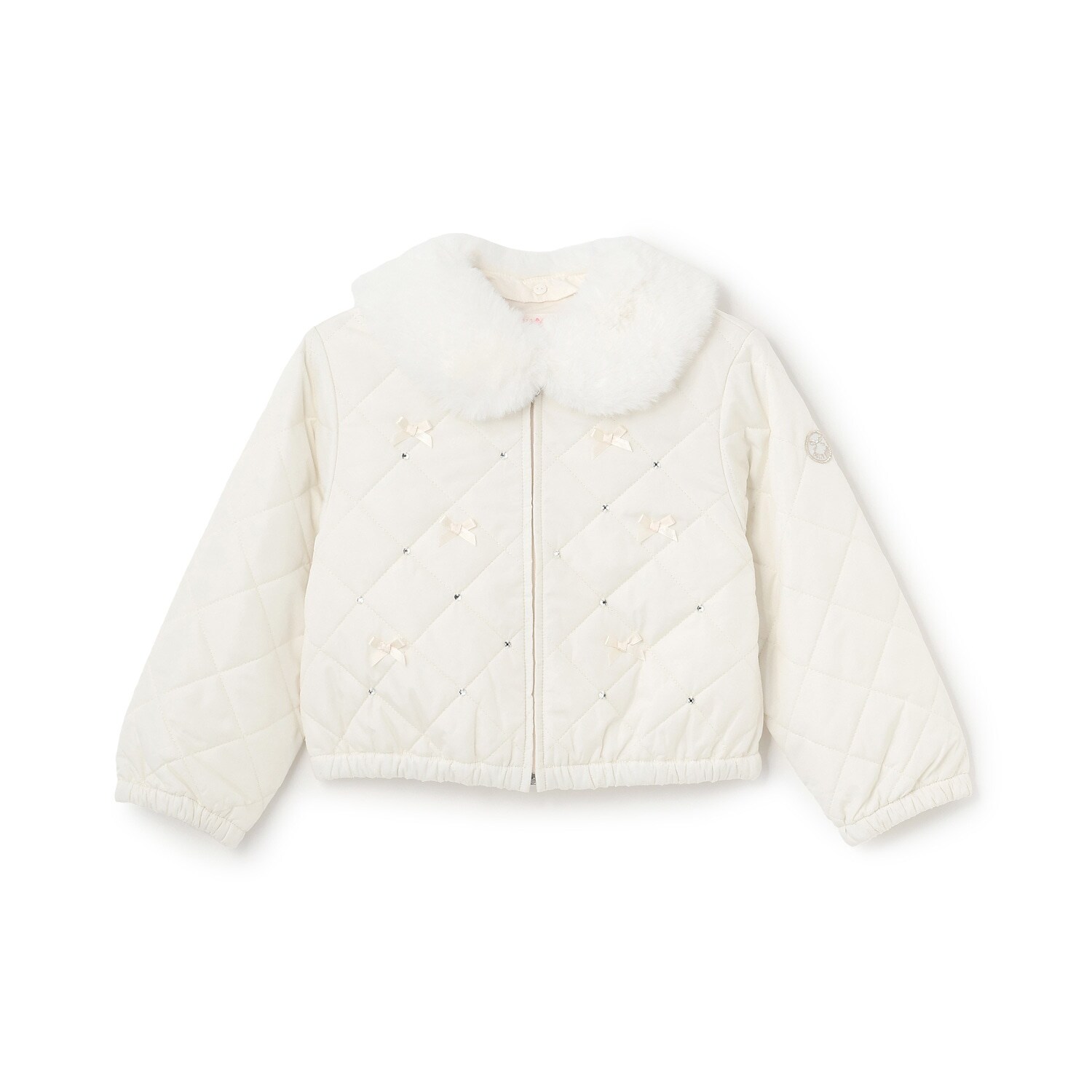 リボンキルティング　フェイクファー衿つきブルゾン