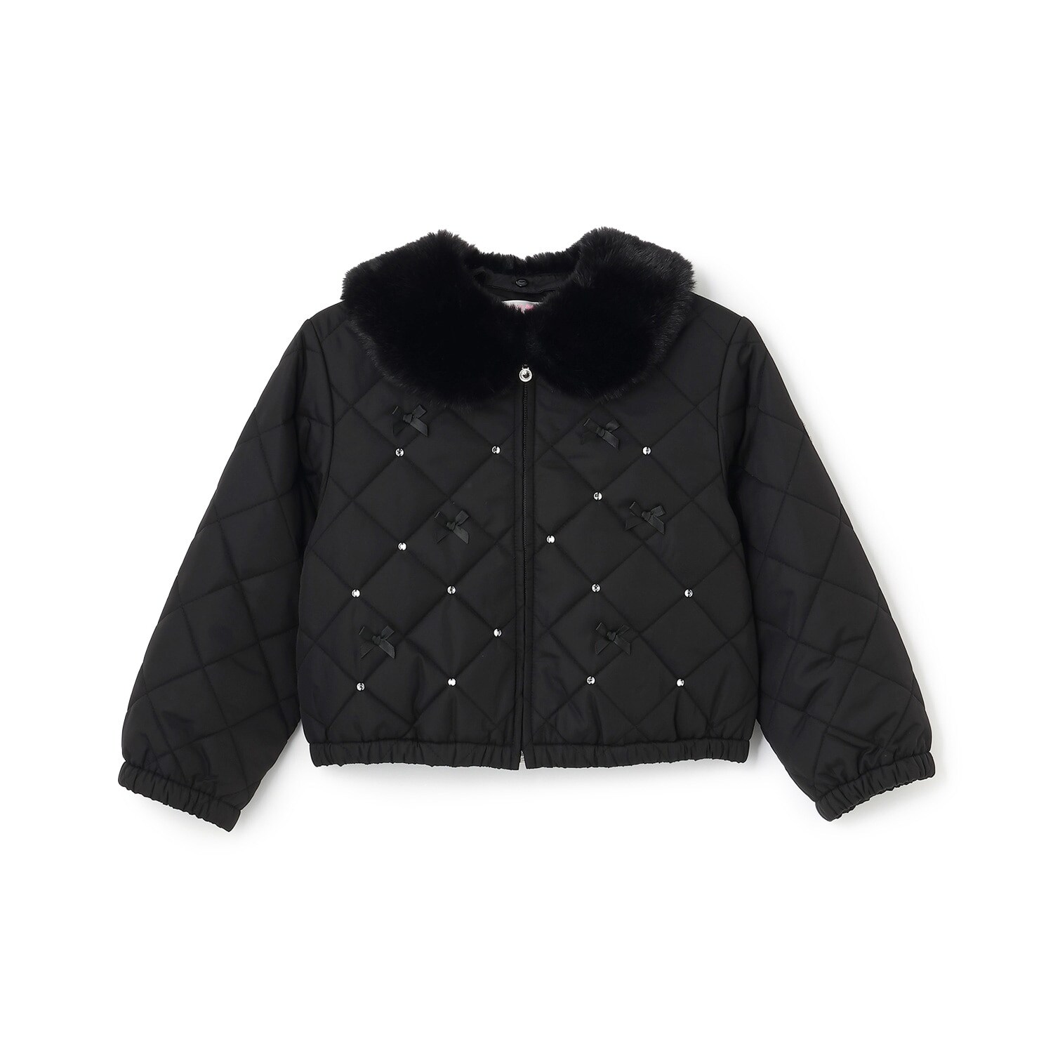 リボンキルティング　フェイクファー衿つきブルゾン