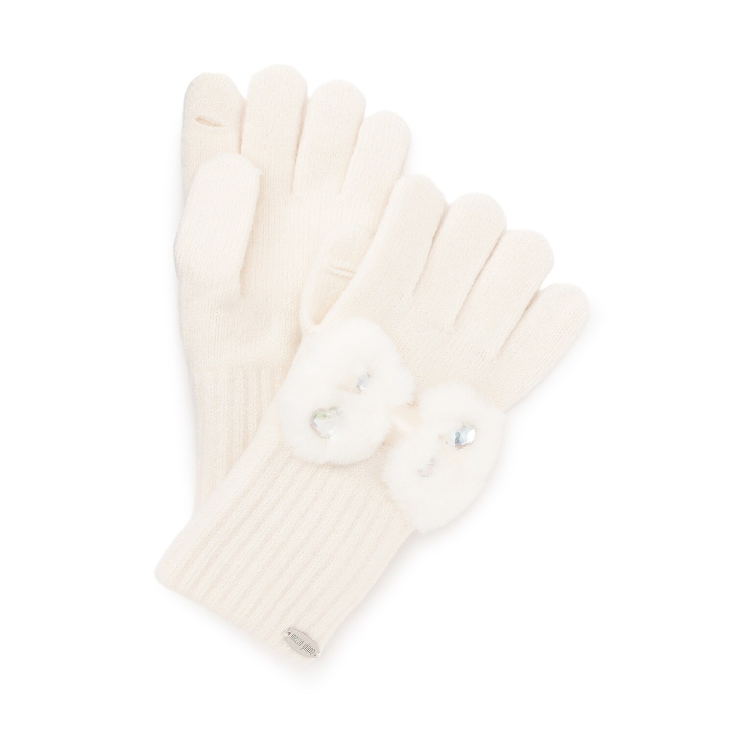 リボン　フェイクファーつきニット手袋