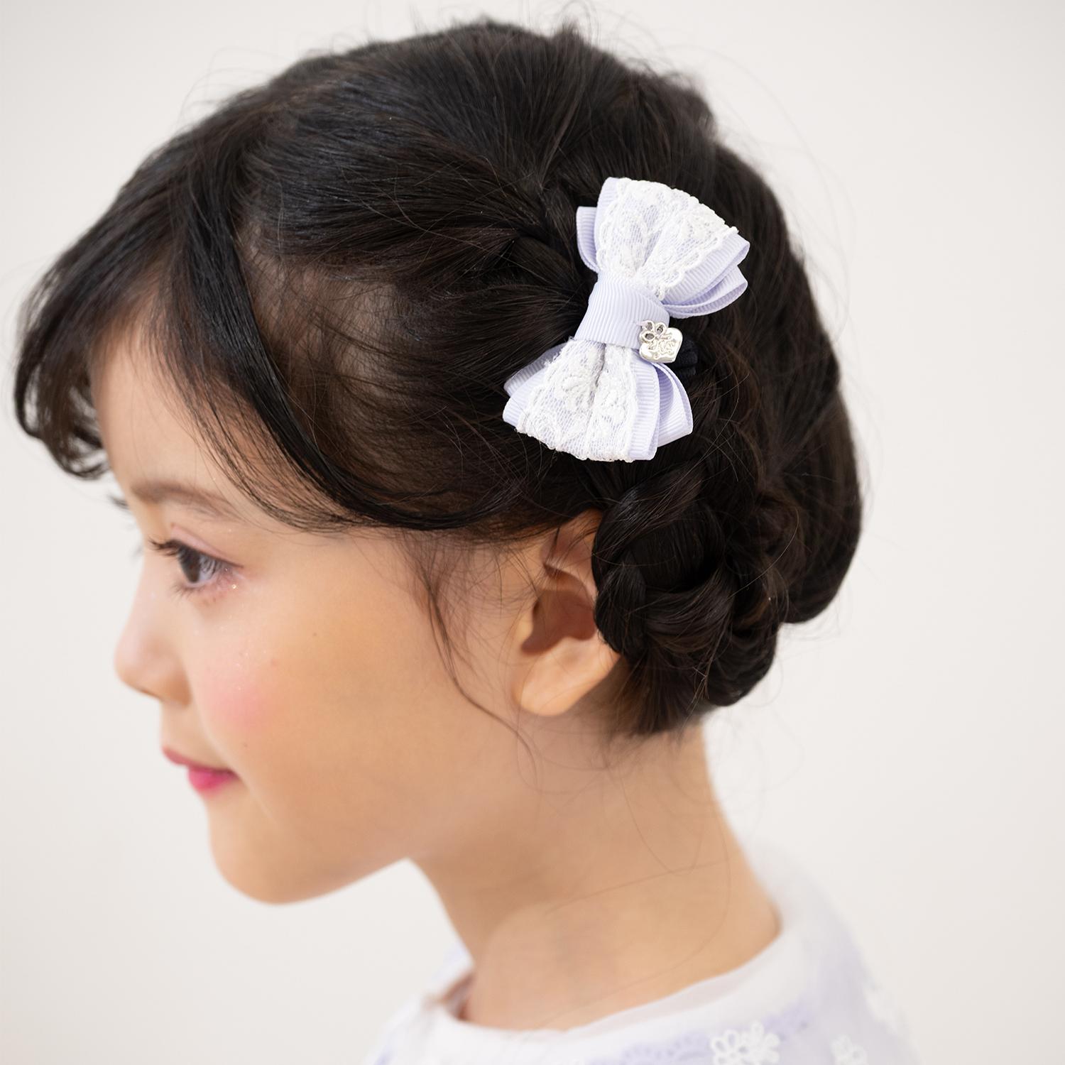 リボンレース　ヘアポニー2個セット【日本製】