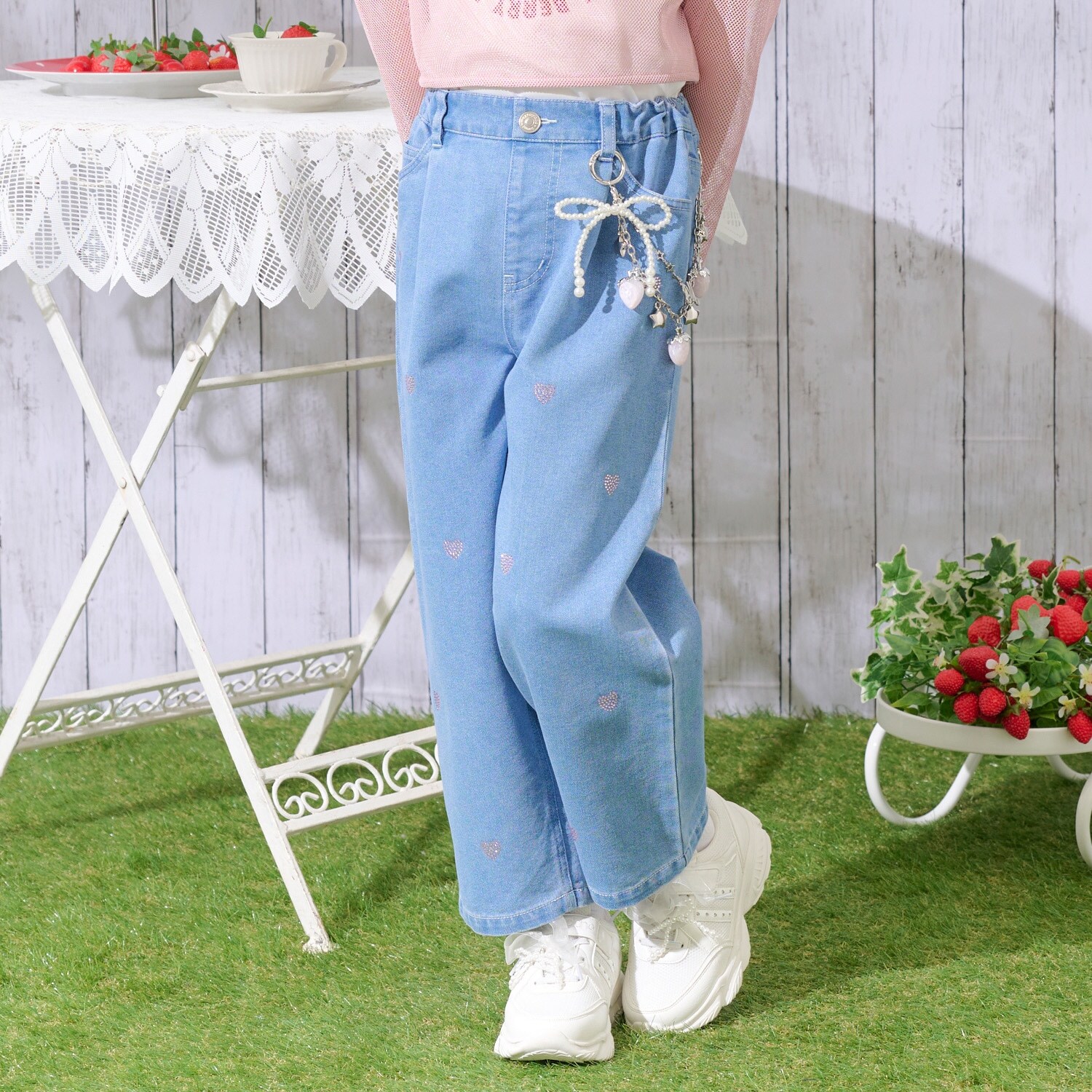 ハートラインストーン　デニムパンツ