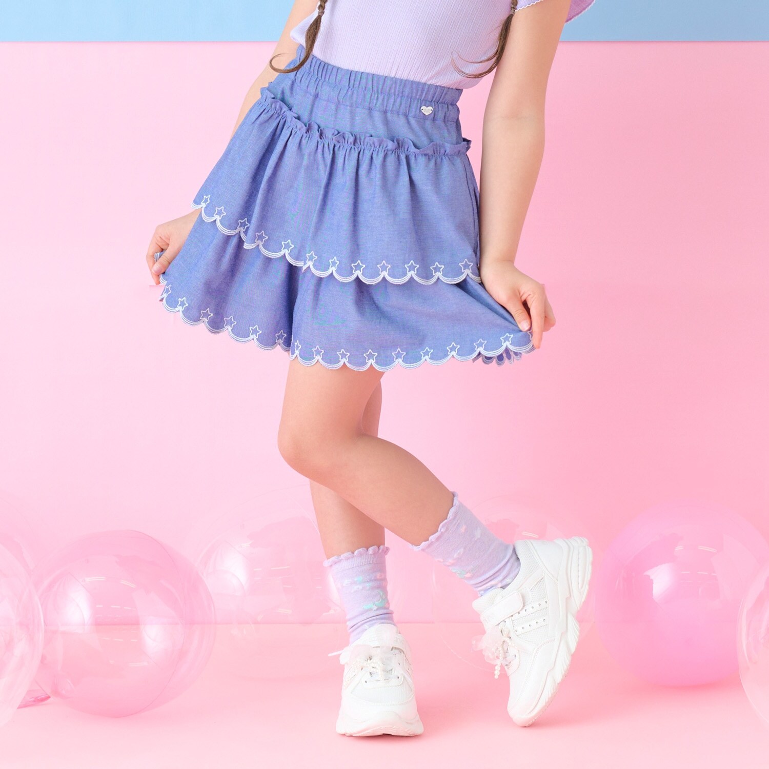 カットワーク刺しゅう　段々キュロットスカート