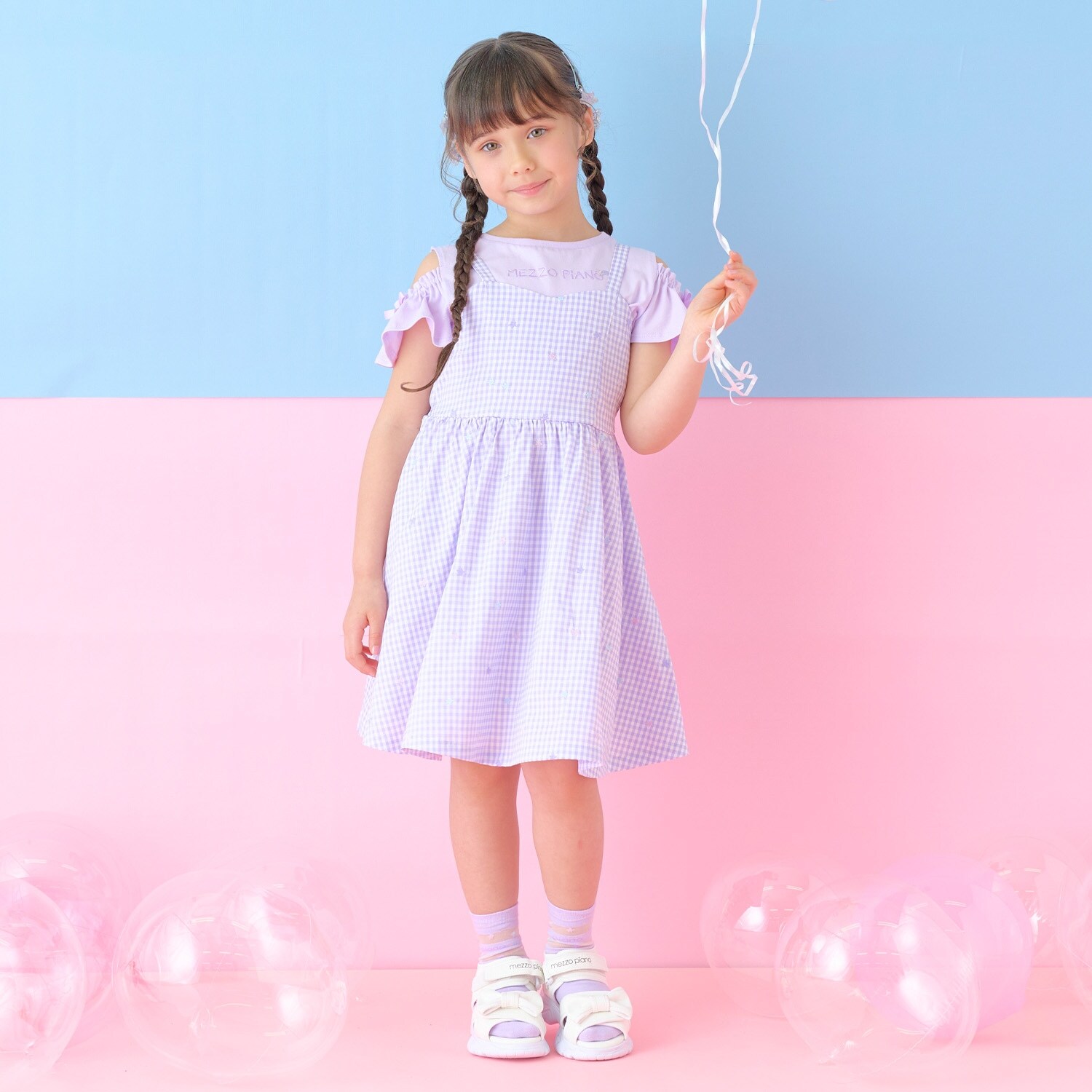 肩開き半袖Tシャツ＆星キャミワンピースセット