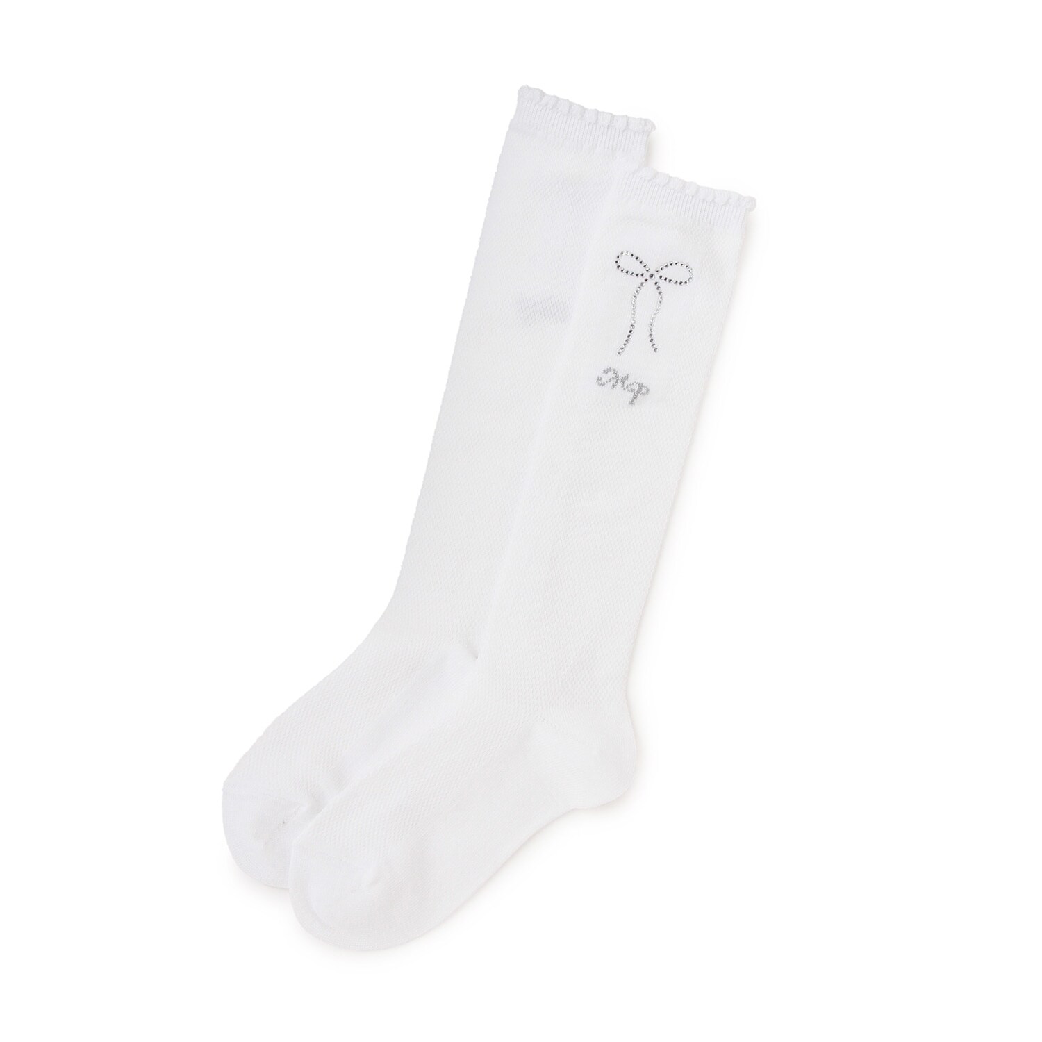 ラインストーンつき　透かし柄ハイソックス【日本製】