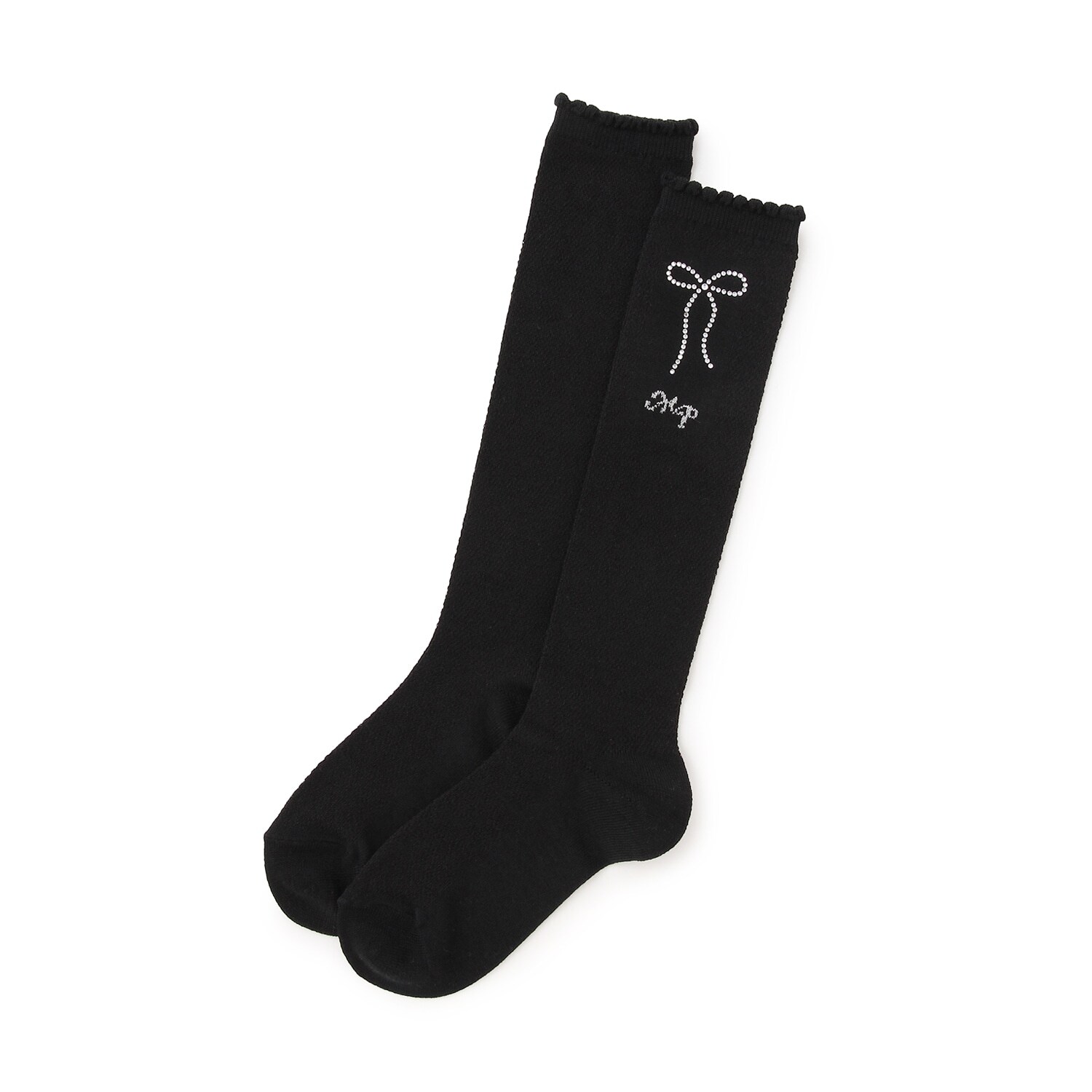 ラインストーンつき　透かし柄ハイソックス【日本製】