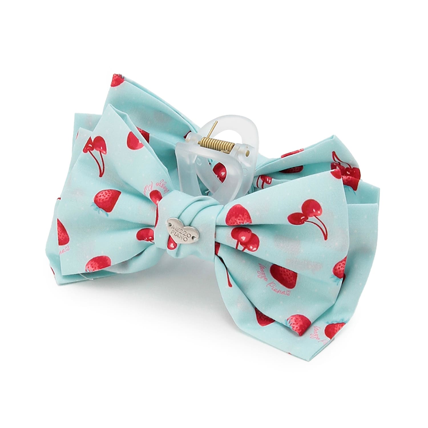 イチゴチェリードット柄　リボンヘアクリップ