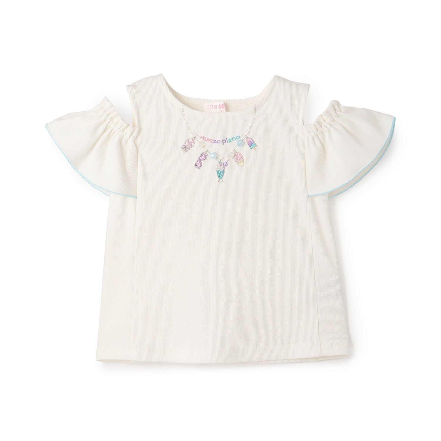 ネックレス刺しゅう　肩開き2way　半袖Tシャツ