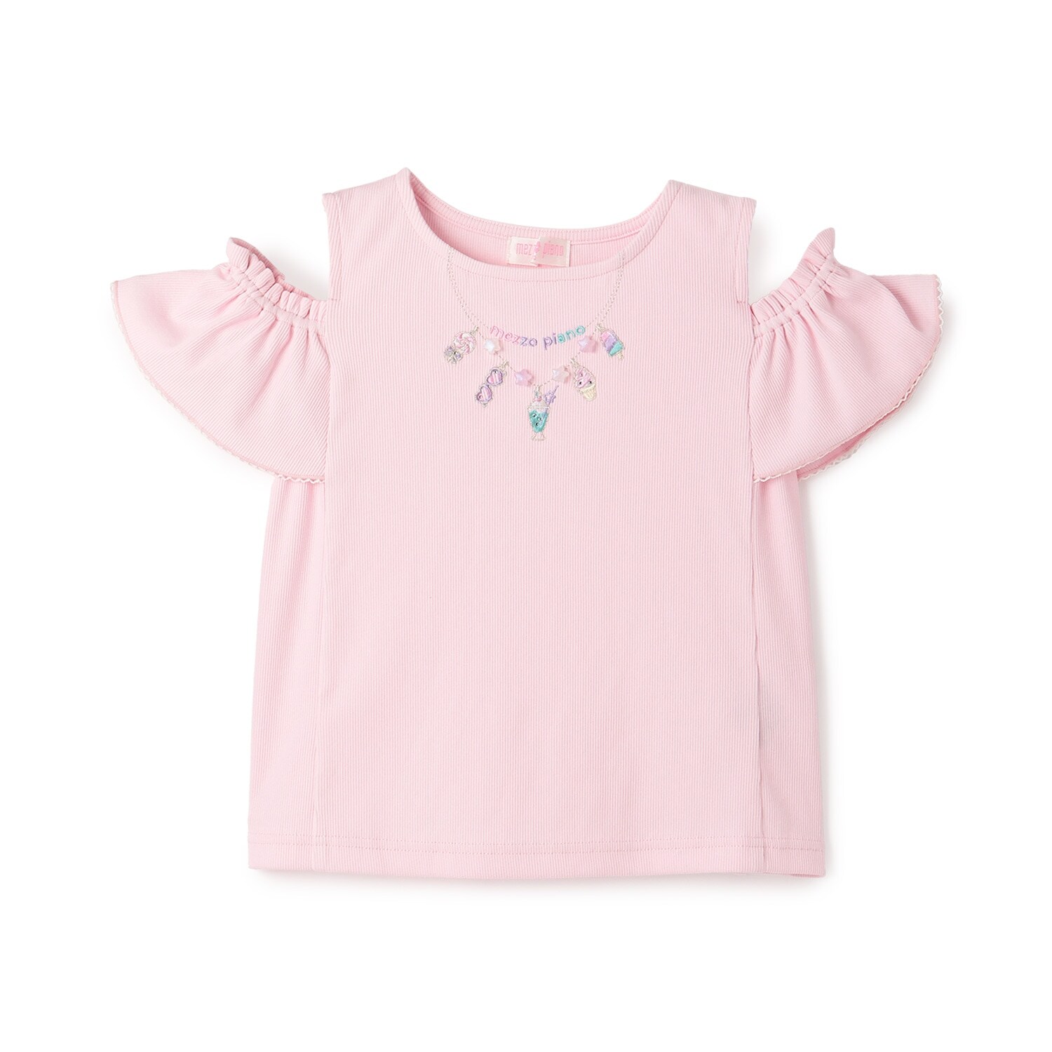 ネックレス刺しゅう　肩開き2way　半袖Tシャツ