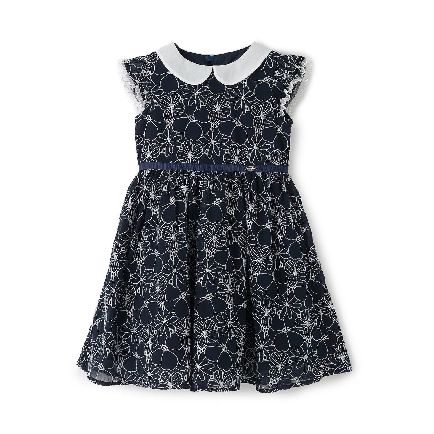 フラワー刺しゅう　衿つきワンピース