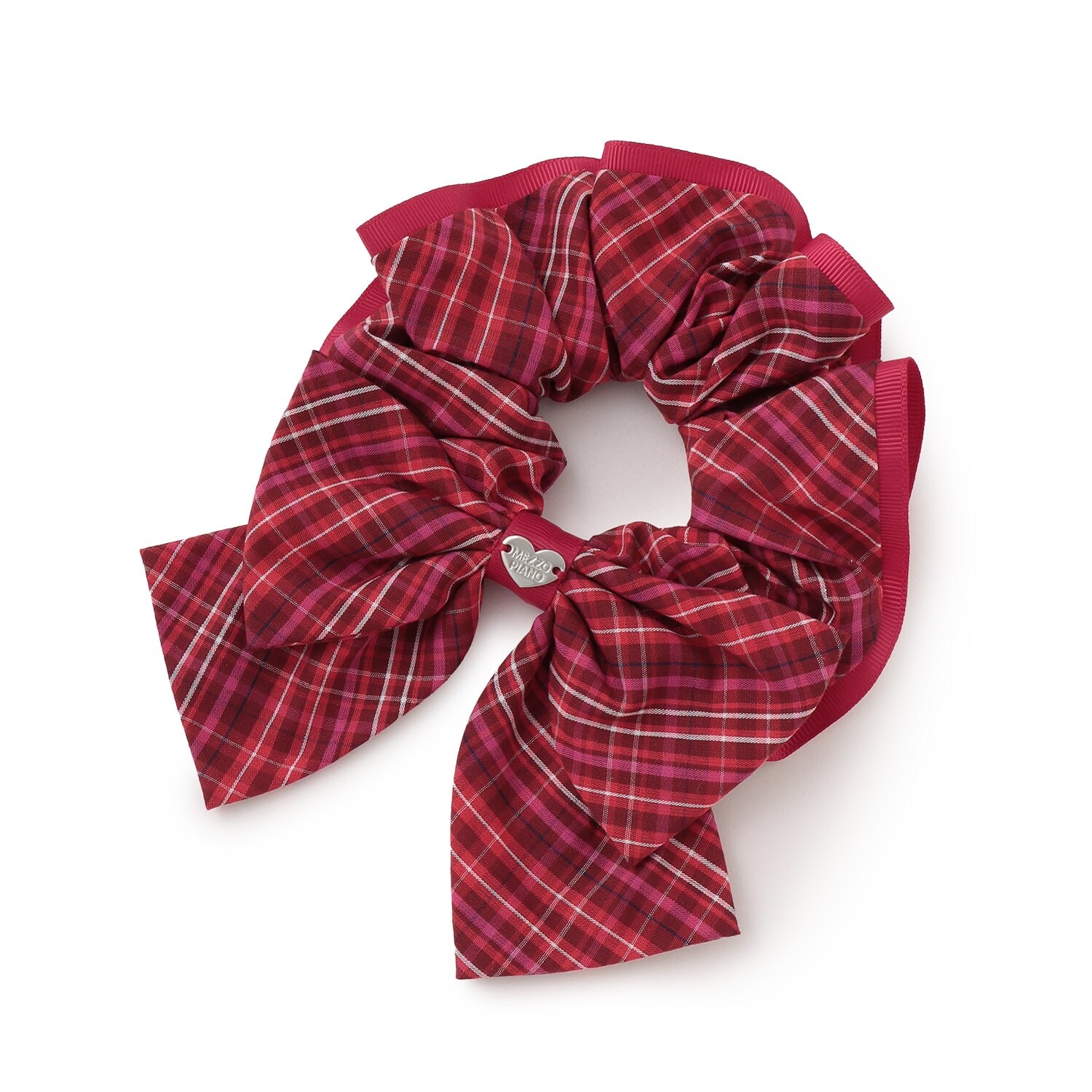 チェック　リボンシュシュ