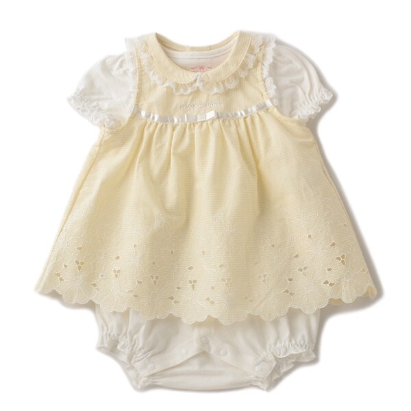 チェック柄エプロンつきロンパース