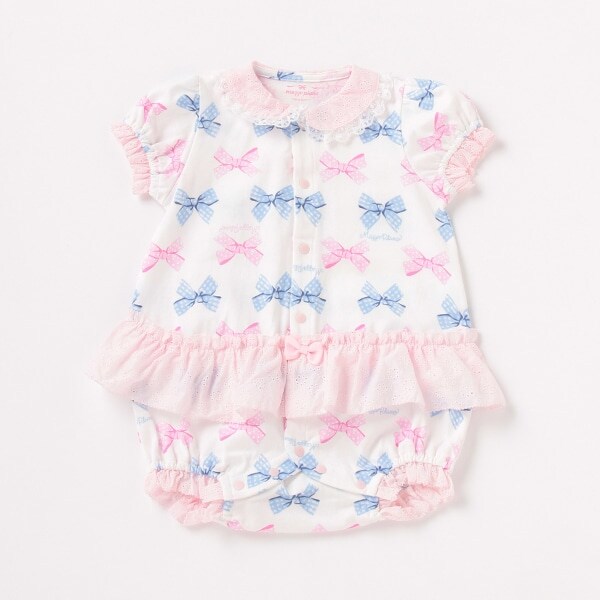 リボンボーダー柄ロンパース