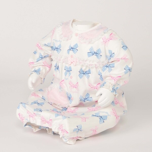 リボンボーダー柄レース2WAYオール