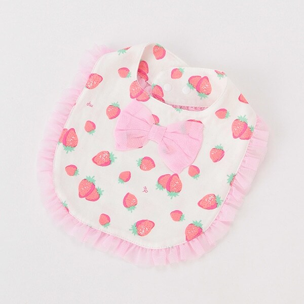 いちご柄フリルリボンスタイ