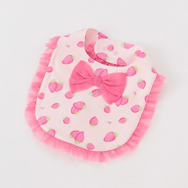 いちご柄フリルリボンスタイ