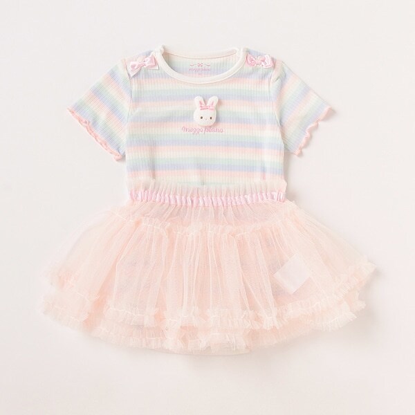 【人気商品再入荷】【直営店で取り扱い無し】ボーダーウサギマスコットつきロンパース＆チュールスカートSET