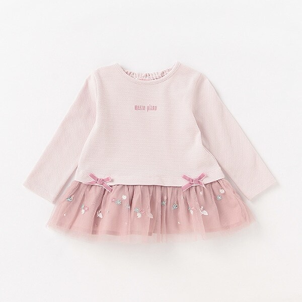 【人気商品再入荷】【直営店で取り扱い無し】ウサギ刺繍チュール切替長袖Ｔシャツ