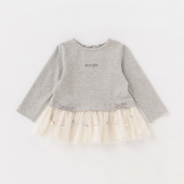 【人気商品再入荷】【直営店で取り扱い無し】ウサギ刺繍チュール切替長袖Ｔシャツ