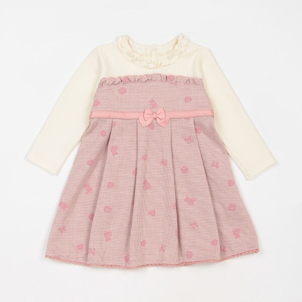 【人気商品再入荷】【直営店で取り扱い無し】チェック×クマリボン柄　ドッキングワンピース