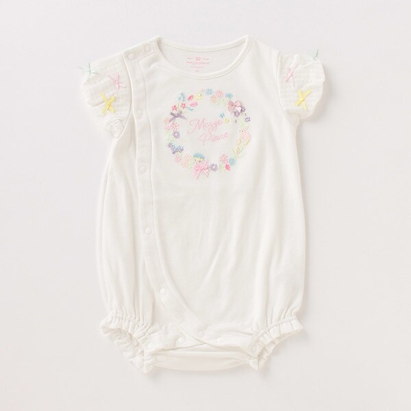 花刺しゅう袖リボンロンパース