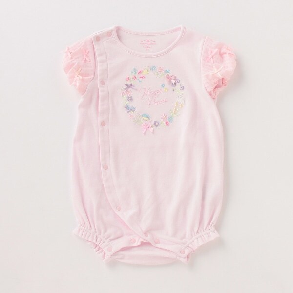 花刺しゅう袖リボンロンパース