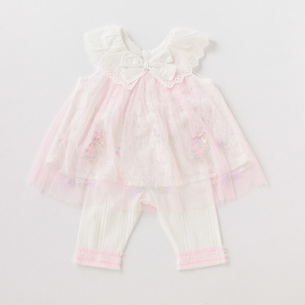 ウサギ刺しゅうレースチュニック×レギンスセット