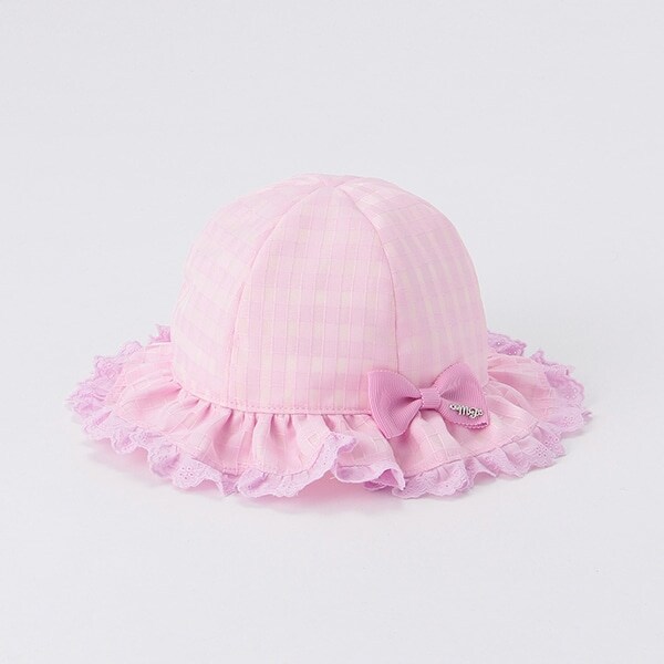 リボンつきレースフリルギンガムハット