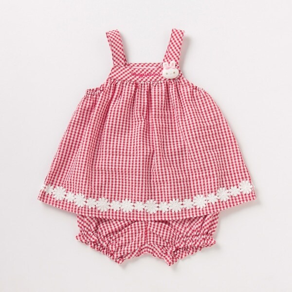 ウサギマスコットつきギンガムチェックエプロン×ブルマセット