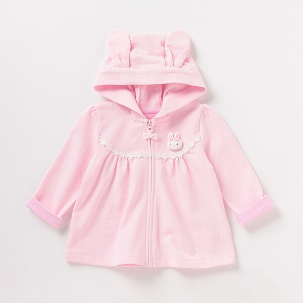ミニ裏毛 ウサギマスコットつき耳パーカー