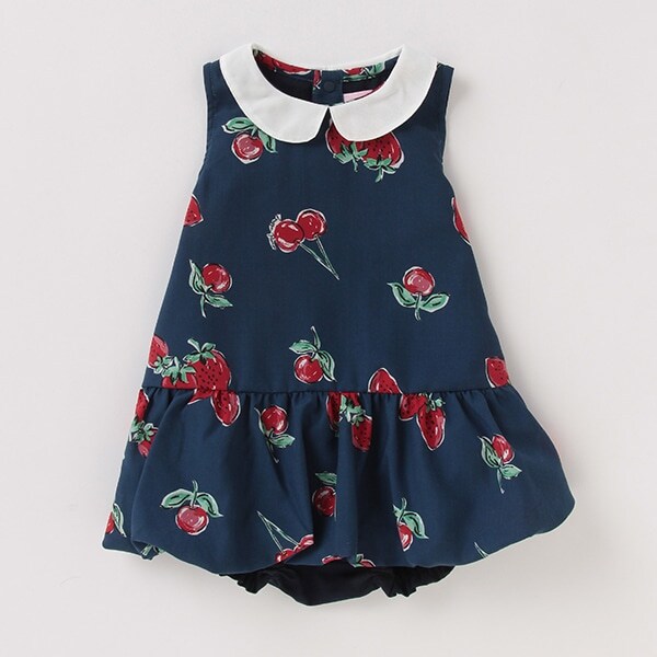 ロンパースつき苺柄ワンピース