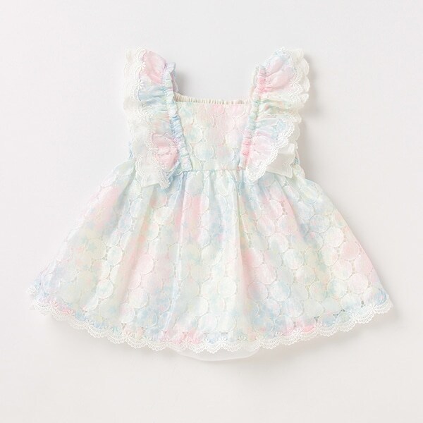 ロンパースつきレインボー星柄レースワンピース