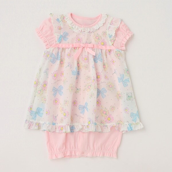 マーガレット柄エプロンつき　半袖2wayオール