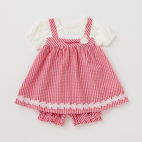 ウサギマスコットつきギンガムチュニック＆ブルマセット