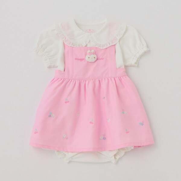 ウサギマスコットつきエプロンスカート＆半袖ロンパースセット