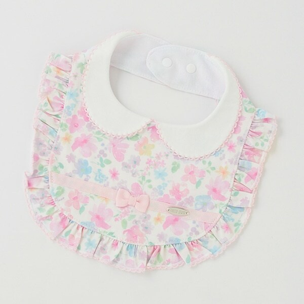 水彩フラワー柄　衿つきスタイ