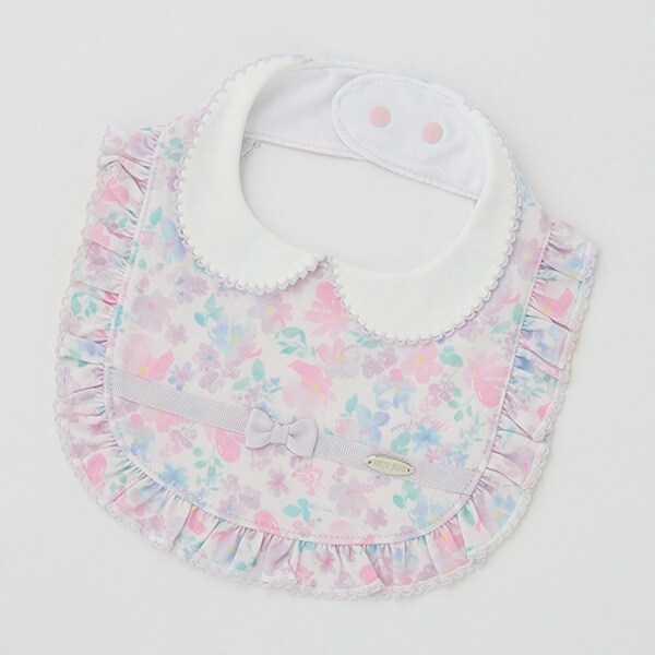 水彩フラワー柄　衿つきスタイ