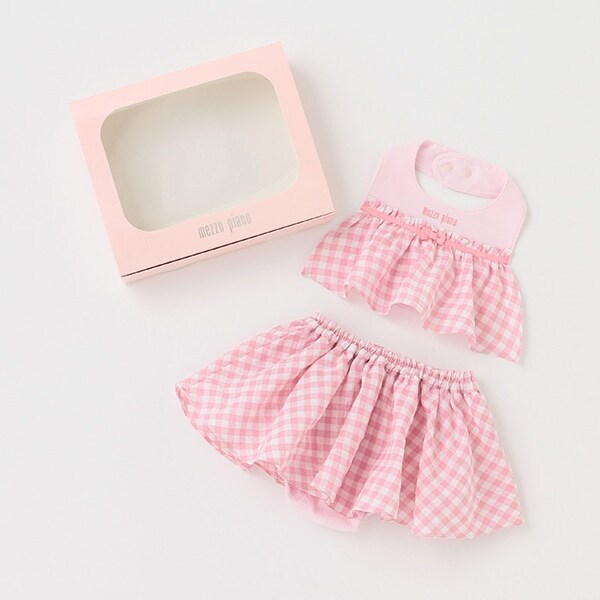 オリジナルボックスつきギンガムフリルスタイ＆スカートブルマセット