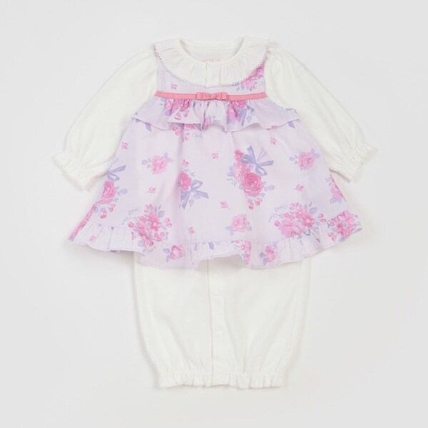 ローズブーケ柄エプロンつき　2wayオール