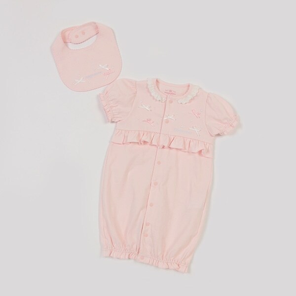 リボンハート刺しゅう　半袖2wayオール＆スタイセット