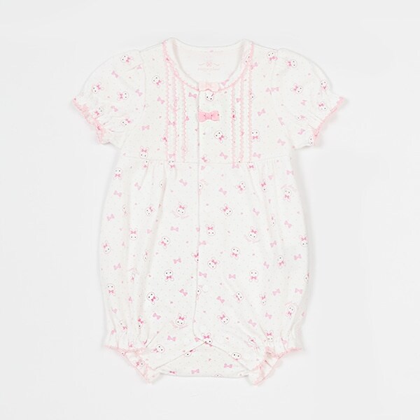 ウサギリボン柄　半袖ロンパース