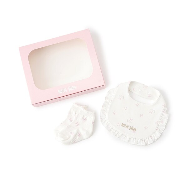 【BOX付】オリジナルボックスつきリボン・ローズ柄　スタイ＆ソックスセット