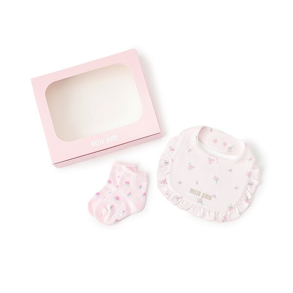 【BOX付】オリジナルボックスつきリボン・ローズ柄　スタイ＆ソックスセット