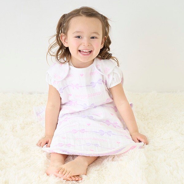 リボン柄　4重ガーゼ　スリーパー