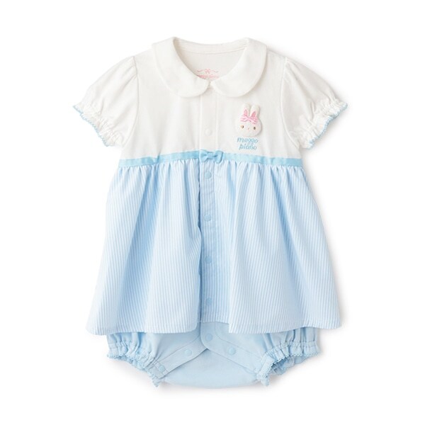 ウサギマスコットつきスカート半袖ロンパース