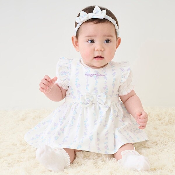 【BOX付】ストライプ花柄エプロン＆ヘアバンドセット