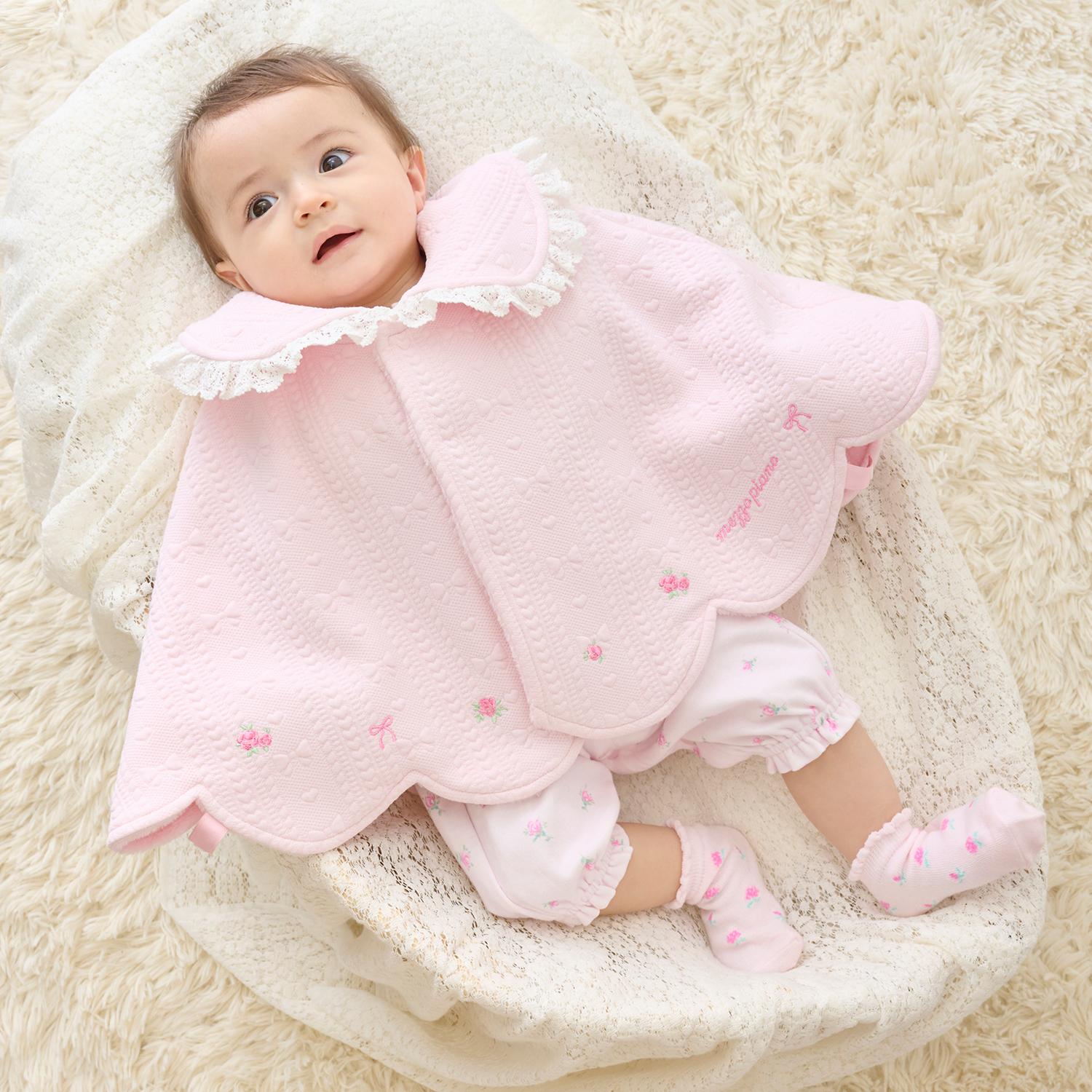 リバーシブル　フクレジャガード・バラ刺しゅうケープ