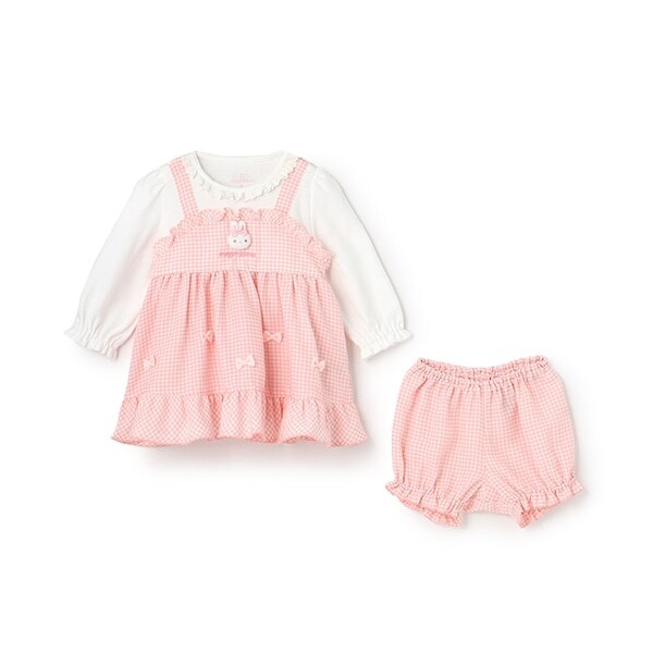 ウサギマスコットつき　ギンガムチュニック＆ブルマセット